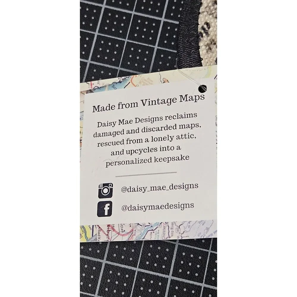 NWT Daisy Mae designs Vintage map Lunch bag Neoprene+Polycotton w/zipper‎